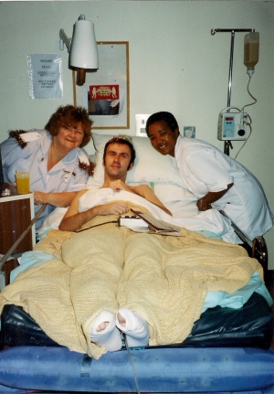 One of the few pictures of Edward in hospital - taken on NYE 2002